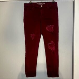 American Eagle Deep Red Burgundy Distressed High Rise Jeggings